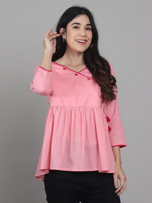 women three quarter sleeve peplum ethnic top - 21964843 - Very Small Image - 1