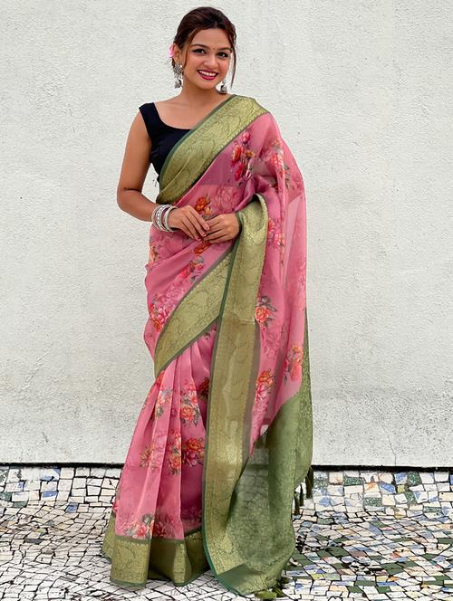 women floral printed bordered saree with blouse - 21965055 - Very Small Image - 1