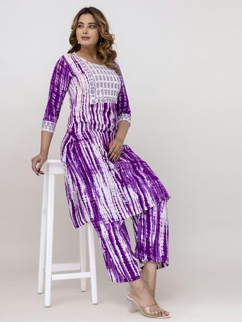 women printed round neck kurta and pant set - 21965079 - Very Small Image - 1