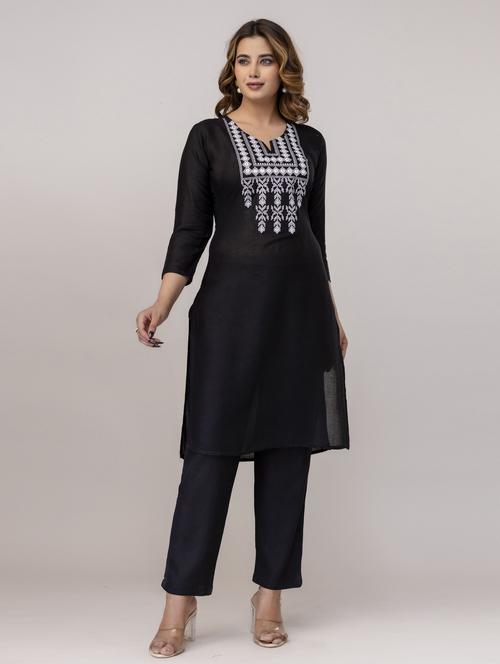 women embroidered round neck kurta and pants et - 21965081 - Very Small Image - 1