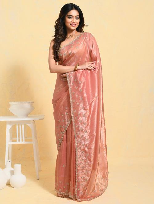 women solid with work embellished saree with blouse - 21965524 - Very Small Image - 1