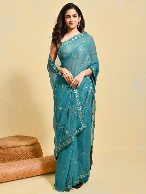 women solid with work embroidered saree with blouse - 21965549 - Very Small Image - 1