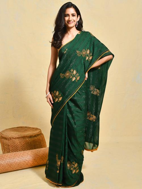 women striped embroidered saree with blouse - 21965554 - Very Small Image - 1