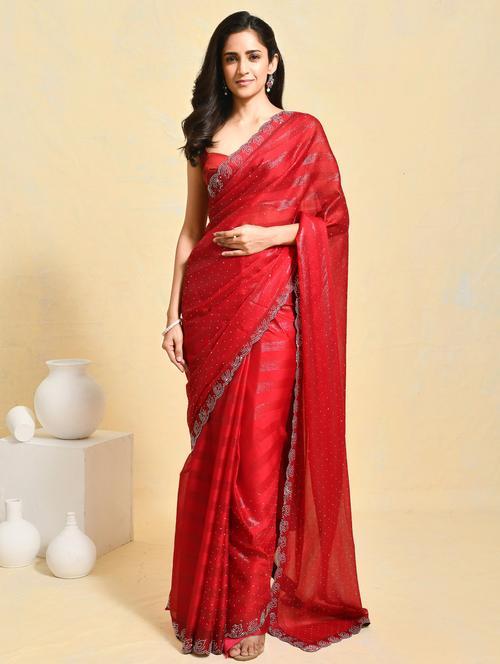 women striped embellished saree with blouse - 21965556 - Very Small Image - 1