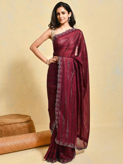 women striped embellished saree with blouse - 21965562 - Very Small Image - 1