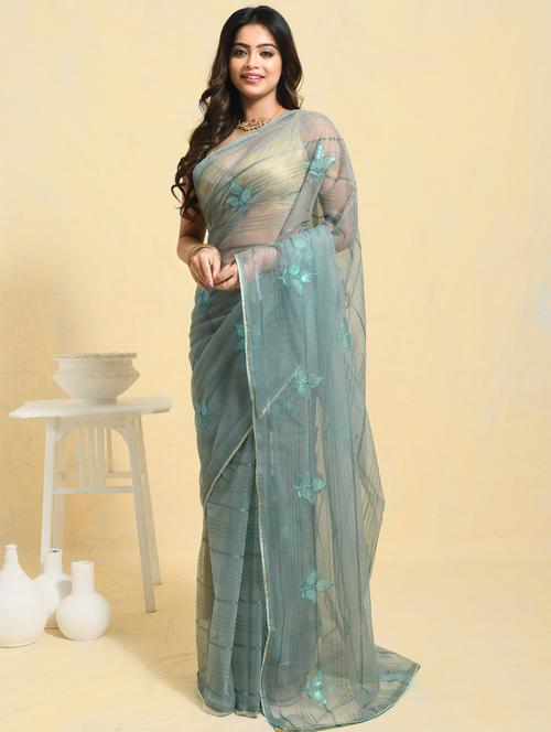 women striped embellished saree with blouse - 21965574 - Very Small Image - 1