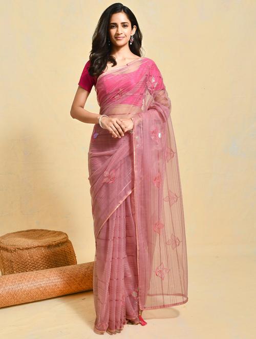 women striped embellished saree with blouse - 21965577 - Very Small Image - 1