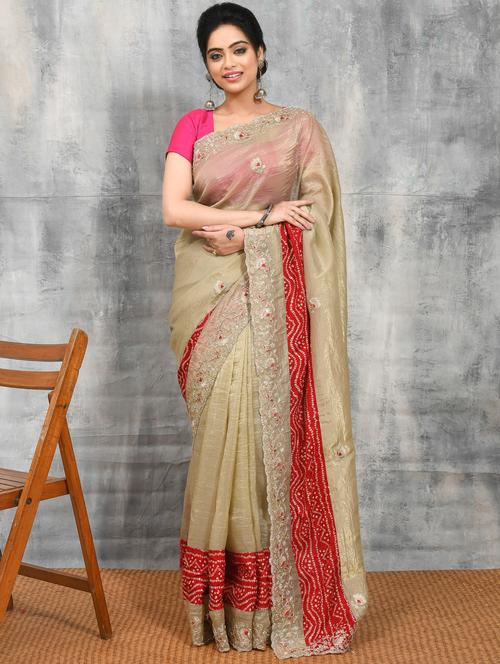 women solid with work embroidered saree with blouse - 21965581 - Very Small Image - 1