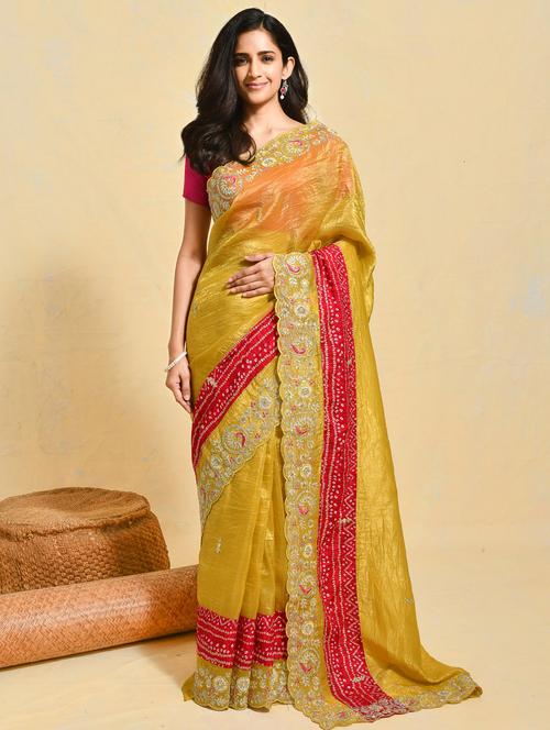 women solid with work embroidered saree with blouse - 21965585 - Very Small Image - 1