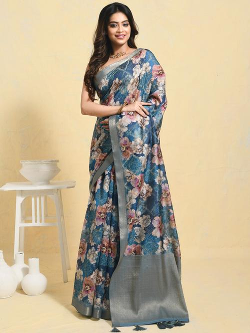 women floral printed bordered saree with blouse - 21965595 - Very Small Image - 1