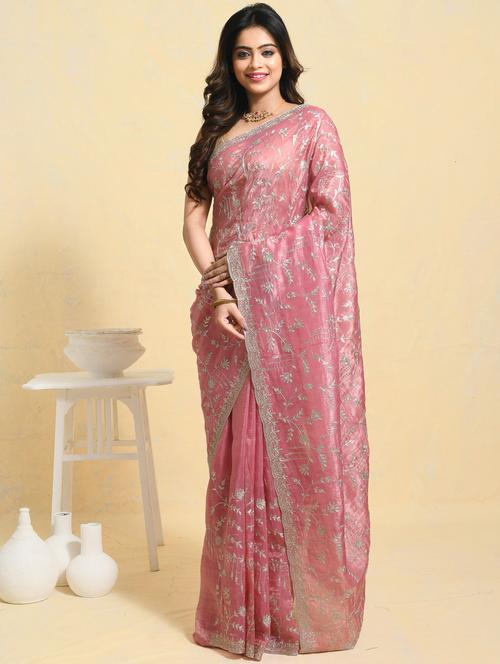 women solid with work embroidered saree with blouse - 21965625 - Very Small Image - 1