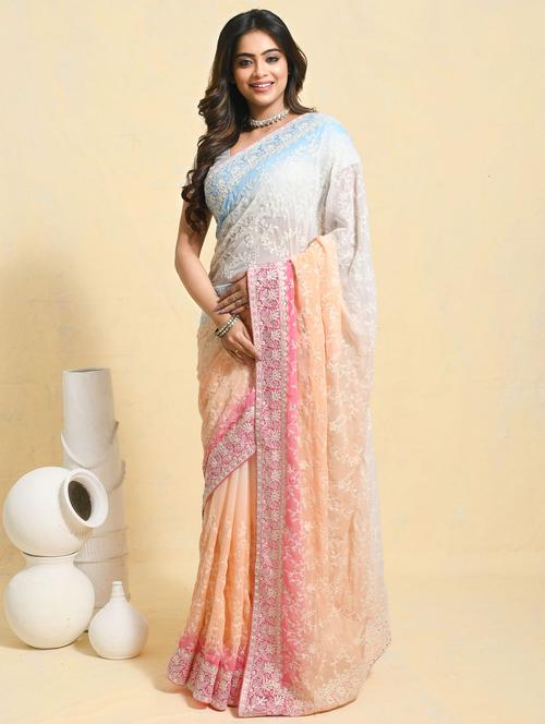 women ombre printed embroidered saree with blouse - 21965628 - Very Small Image - 1