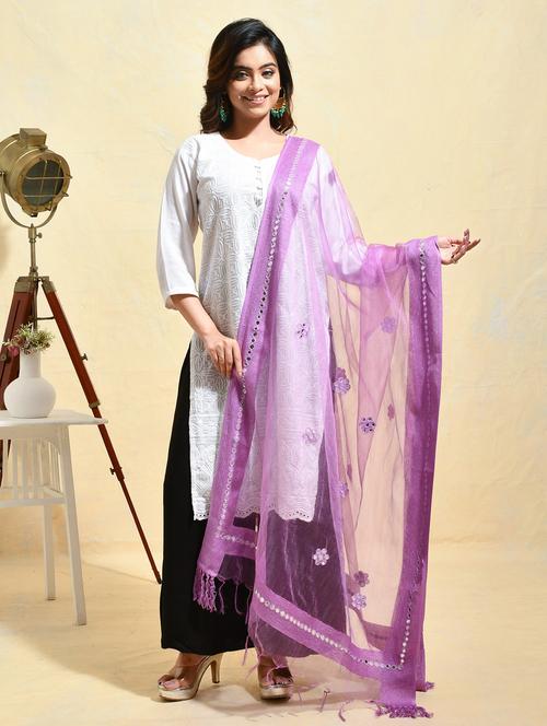 women solid with work embroidered dupatta - 21965700 - Very Small Image - 1