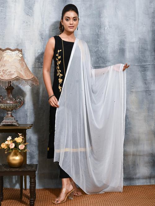 women solid with work embroidered dupatta - 21965709 - Very Small Image - 1