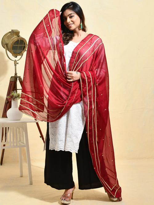 women solid with work embellished dupatta - 21965712 - Very Small Image - 1