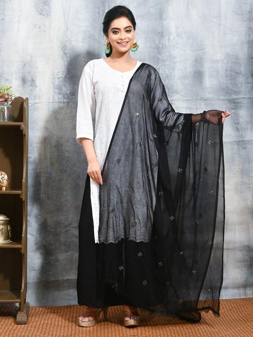 women solid with work embellished dupatta - 21965718 - Very Small Image - 1