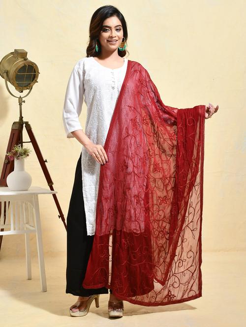 women solid with work embroidered dupatta - 21965751 - Very Small Image - 1