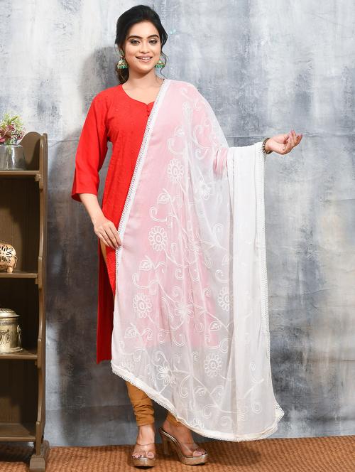 women solid with work embroidered dupatta - 21965758 - Very Small Image - 1