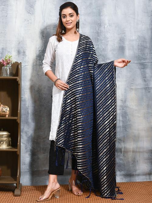 women navy blue striped dupatta - 21965763 - Very Small Image - 1