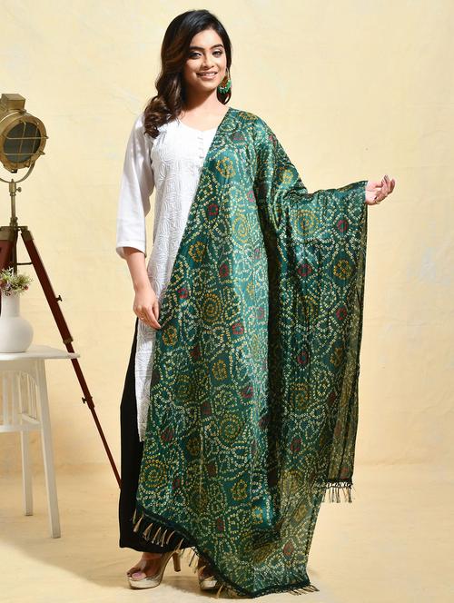 women green bandhani printed dupatta - 21965766 - Very Small Image - 1