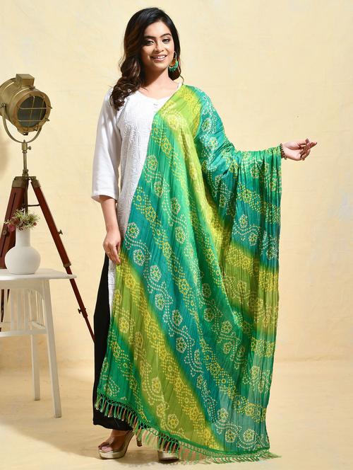 women green bandhani printed dupatta - 21965767 - Very Small Image - 1
