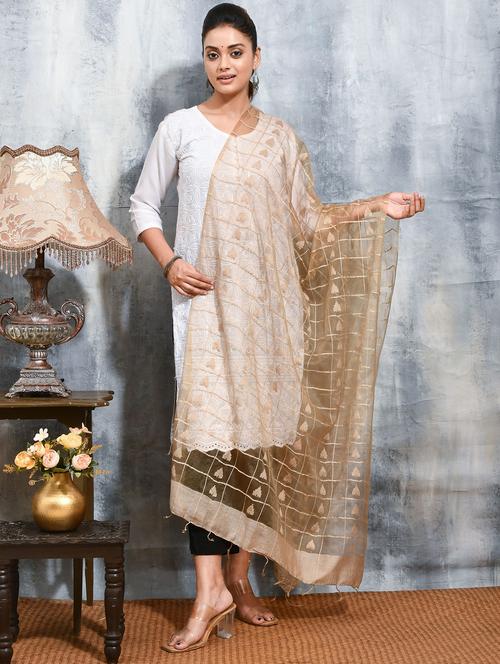 women beige self design dupatta - 21965777 - Very Small Image - 1