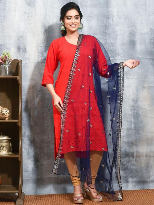 women solid with work embellished dupatta - 21965798 - Very Small Image - 1