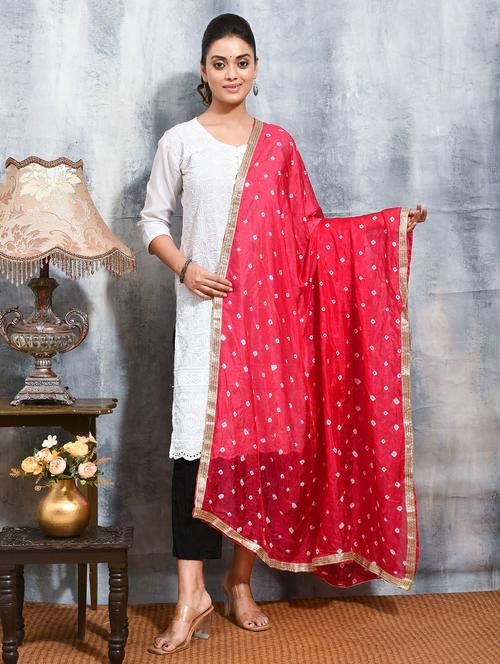women pink bandhani printed dupatta - 21965819 - Very Small Image - 1