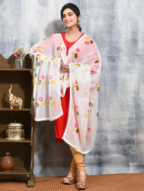 women white bandhani printed dupatta - 21965828 - Very Small Image - 1