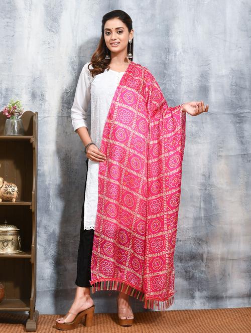 women pink bandhani printed dupatta - 21965836 - Very Small Image - 1