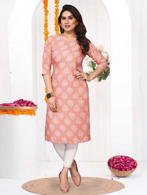 women printed three quarter sleeve straight kurta - 21965883 - Very Small Image - 1