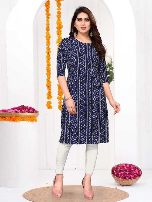 women printed three quarter sleeve straight kurta - 21965941 - Very Small Image - 1
