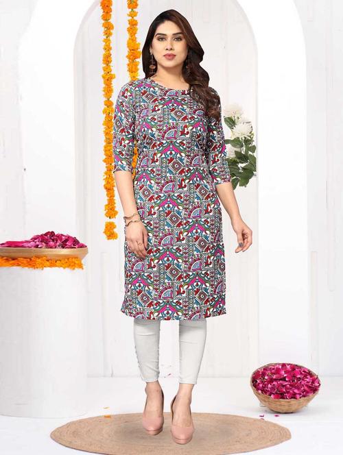 women printed three quarter sleeve straight kurta - 21965965 - Very Small Image - 1