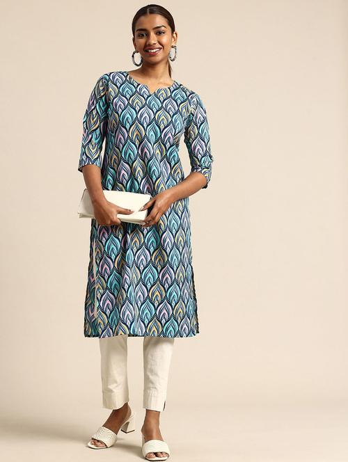 women printed three quarter sleeve straight kurta - 21965971 - Very Small Image - 1
