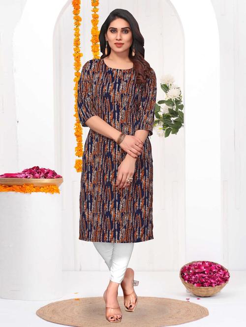 women printed three quarter sleeve straight kurta - 21965976 - Very Small Image - 1