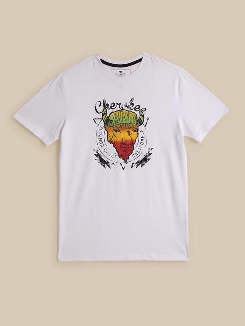 men front print round neck regular fit t-shirt - 21966458 - Very Small Image - 1