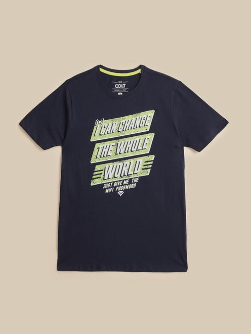 men front print round neck regular fit t-shirt - 21966463 - Very Small Image - 1