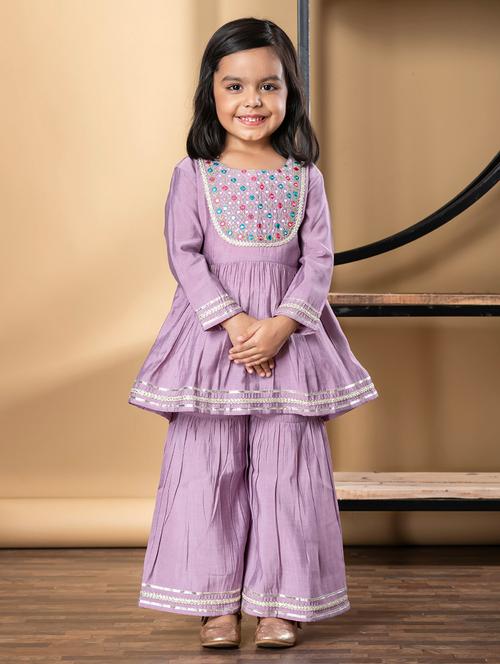 girls gota detailed long sleeve kurta and sharara set - 21967204 - Very Small Image - 1