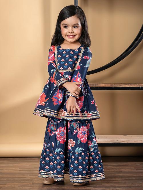 girls floral print long sleeve kurta and sharara set - 21967208 - Very Small Image - 1