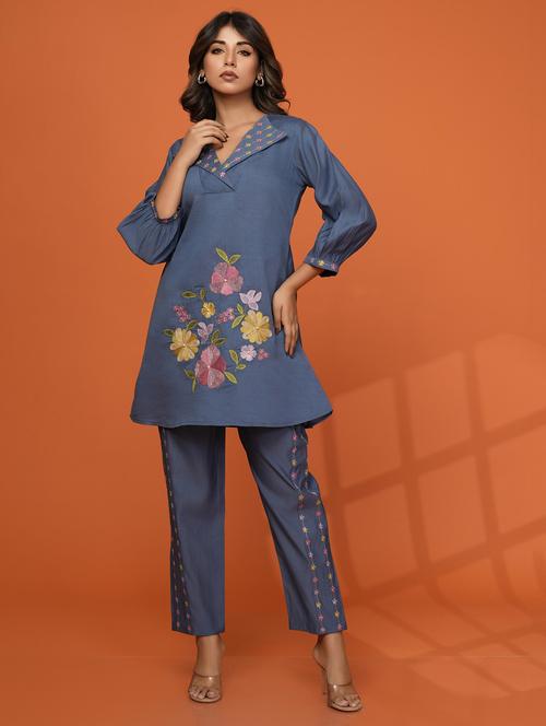 women embroidered three quarter sleeve ethnic co ord set - 21967272 - Very Small Image - 1