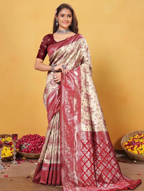 women self design banarasi saree with blouse - 21968087 - Very Small Image - 1