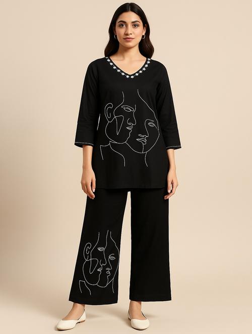 women black embroidered top and palazzo co-ord set - 21968743 - Very Small Image - 1