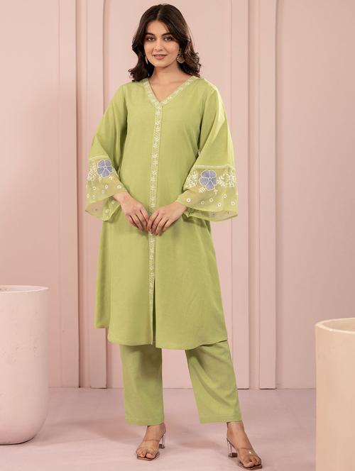 women neo mint long sleeve kurta pant set - 21969657 - Very Small Image - 1