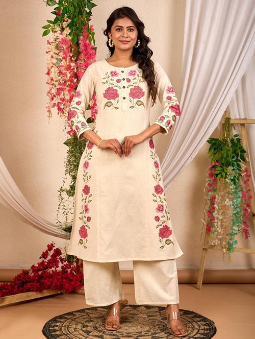 women embroidered three quarter sleeve kurta pant set - 21969666 - Very Small Image - 1