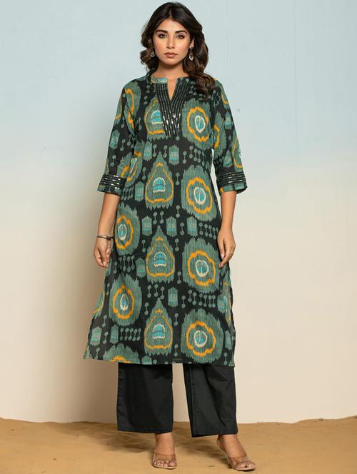 women printed three quarter sleeve kurta pant set - 21969717 - Very Small Image - 1