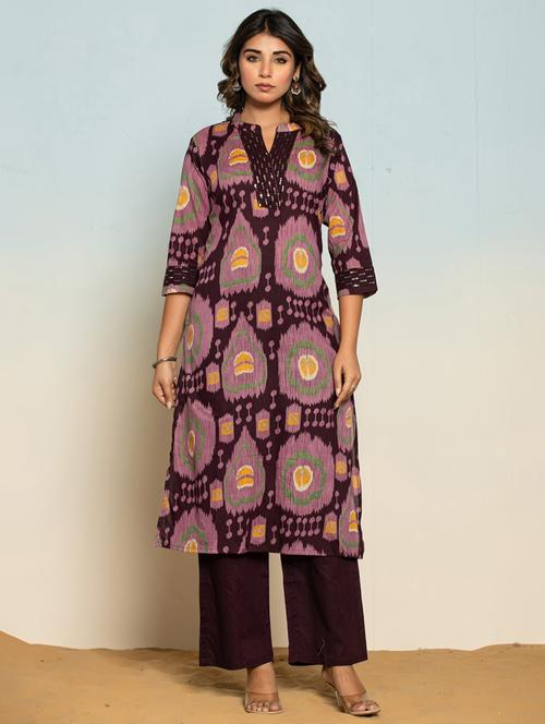 women printed three quarter sleeve kurta pant set - 21969725 - Very Small Image - 1