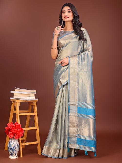 women solid with bordered saree with blouse - 21969865 - Very Small Image - 1