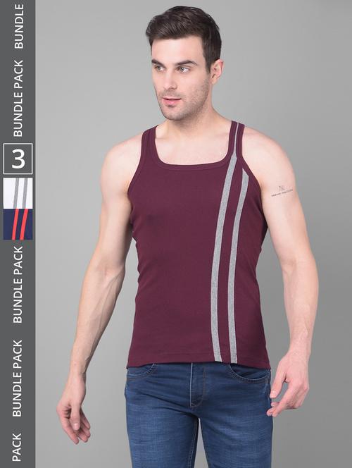men pack of 3 striped square neck vest - 21970238 - Very Small Image - 1