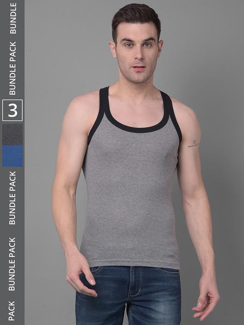 men pack of 3 solid scoop neck vest - 21970255 - Very Small Image - 1