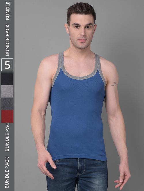 men pack of 5 solid scoop neck vest - 21970257 - Very Small Image - 1